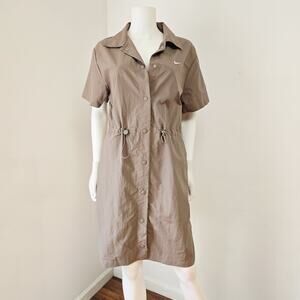 Nike Dress Large Womens Everything Wovens Snap Front Short Sleeve Toggle Waist